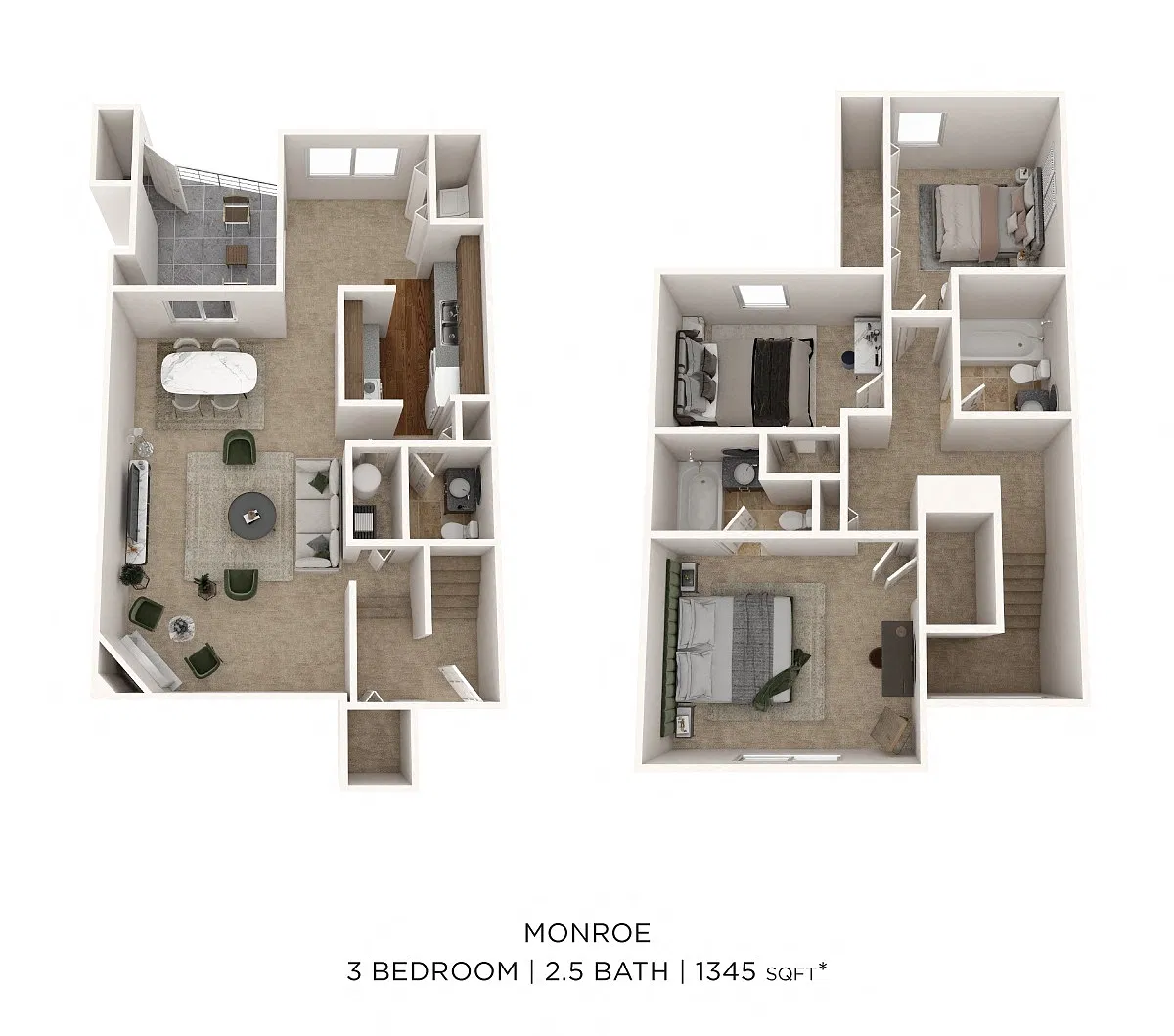 Floor plan Three Bedroom 2.5 Bath Townhome