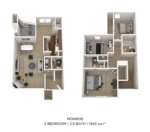 Floor plan Three Bedroom 2.5 Bath Townhome