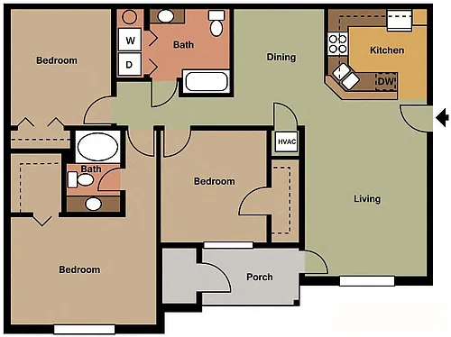 Floor plan Kingsbridge- 3 BR 2 BATH