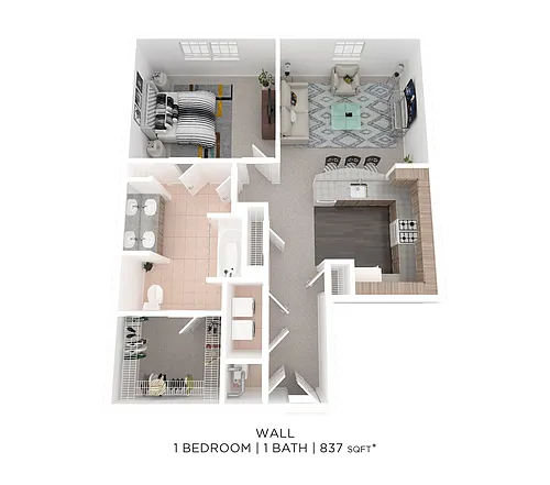 Floor plan One Bedroom - 837 sqft