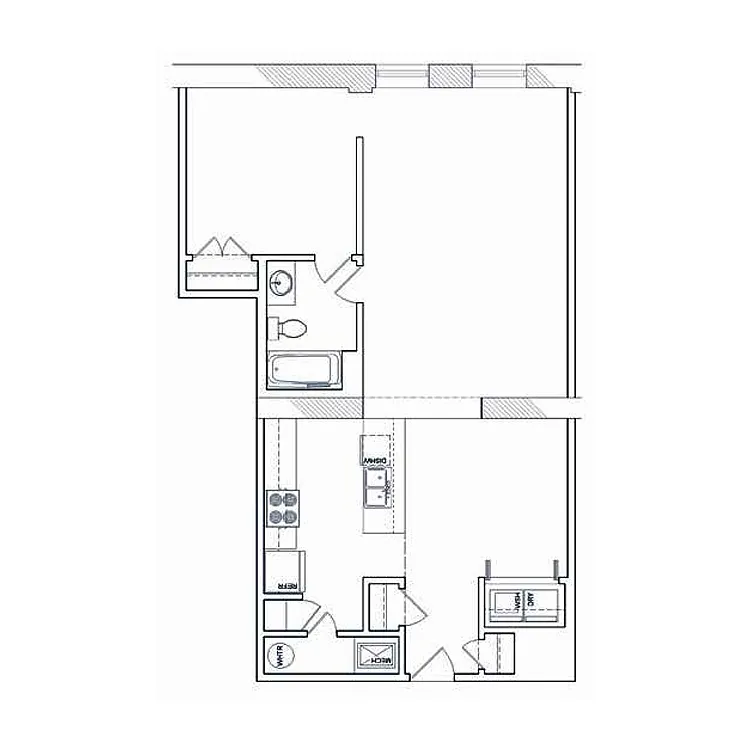 Floor plan Main Street One Bedroom 900 sf