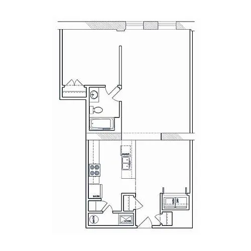 Floor plan Main Street One Bedroom 900 sf