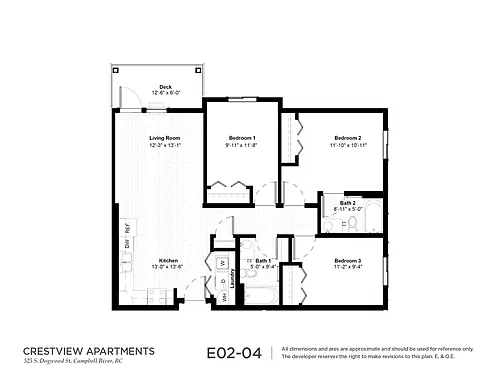 Floor plan Three Bedroom Two Bath