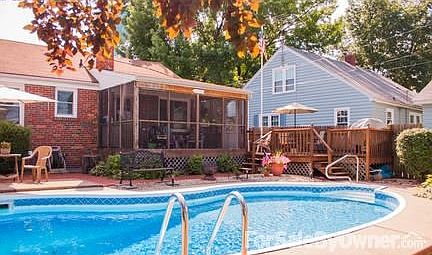 Pool and back of house
						:
						Spacious porch, deck and patio area surround the in ground pool