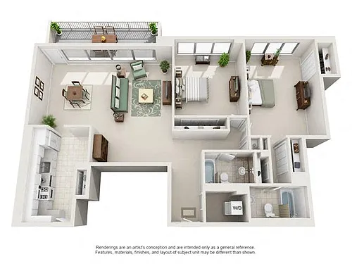 Floor plan 2 Bedroom, 2 Bath 1293 SF 22b