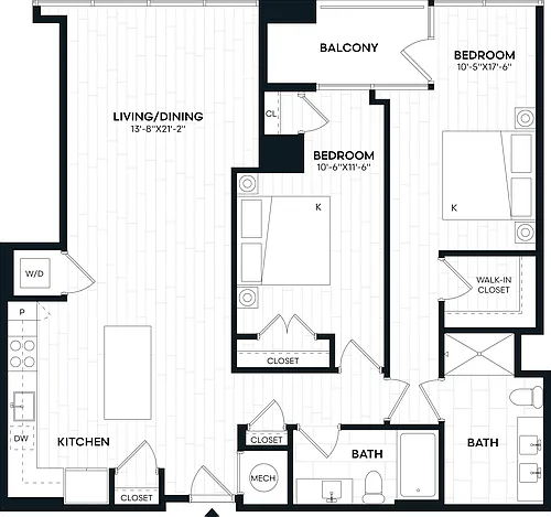 Floor plan 2 Bed/2 Bath-2Q