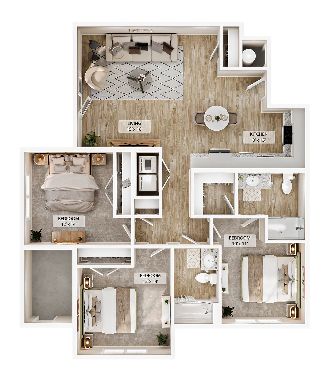Floor plan 3-2BR Vale Courtyard
