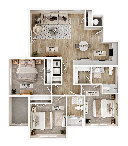 Floor plan 3-2BR Vale Courtyard