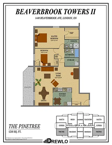 Floor plan Pinetree 2 Bed 2 Bath 2
