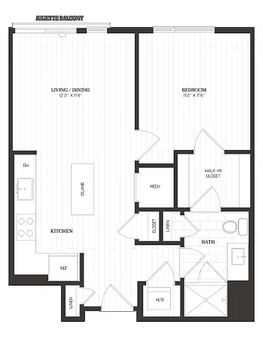 Floor plan 1 Bed/1 Bath-A4a