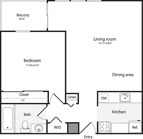 Floor plan 1 Bedroom M WD