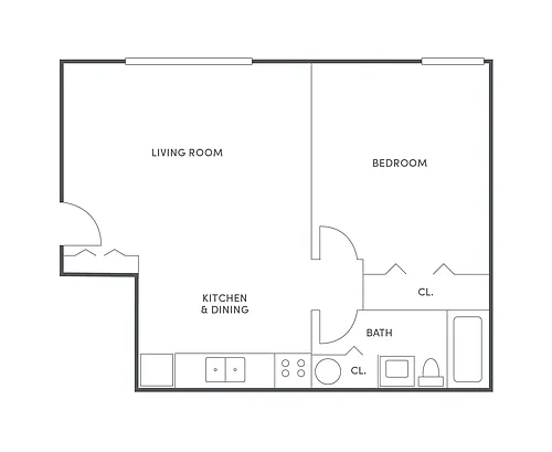 Floor plan 1 BR (Efficiency), 1 BA- Premium