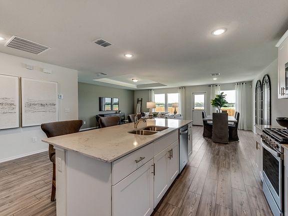 Kitchen island overlooking main living areas