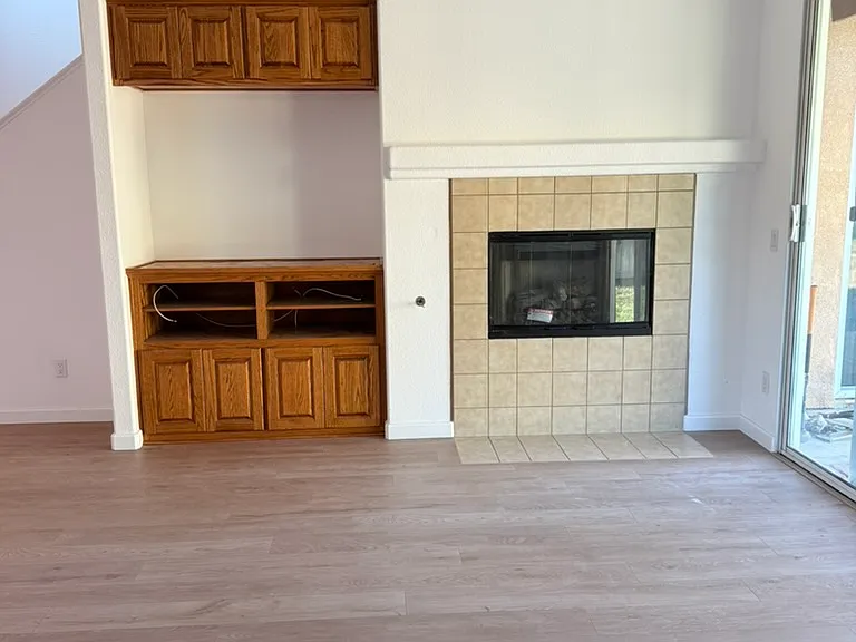 fire place and built in media center