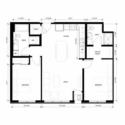 Floor plan 2 Bedroom 2 Bath - Accessible