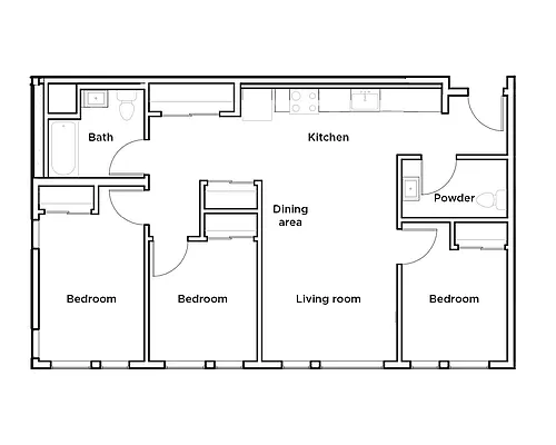 Floor plan 3 Bed, 1 Bath 60%