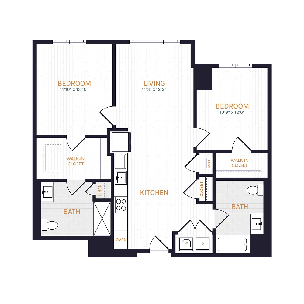 Floor plan B7 BF | 2 Bed | 2 Bath