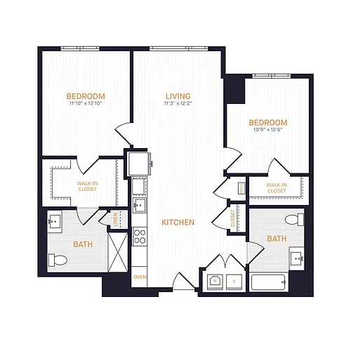 Floor plan B7 BF | 2 Bed | 2 Bath