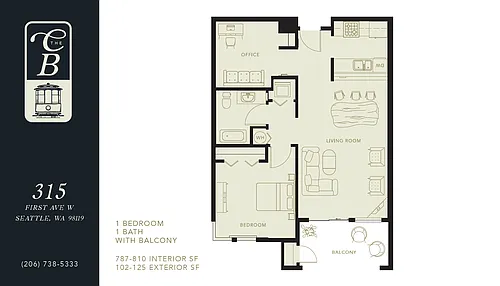 Floor plan 1 Bed 1 Bath with Den