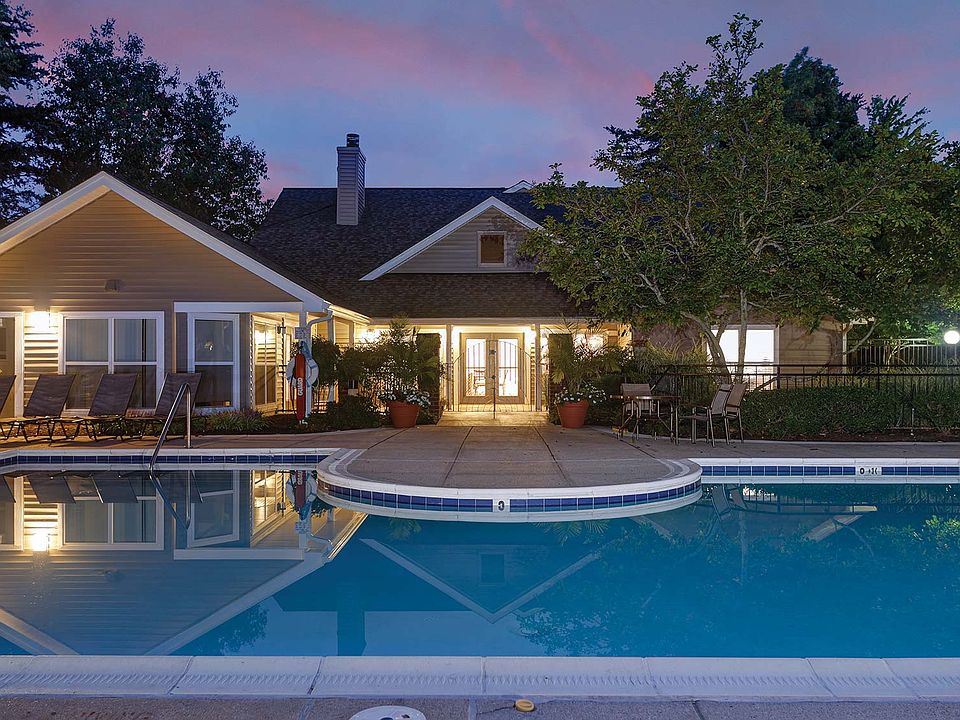 Overlooking the pool and clubhouse at night