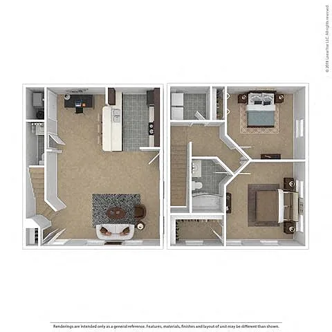 Floor plan Two Bedroom 1.5 Bath- 1,008 sqft