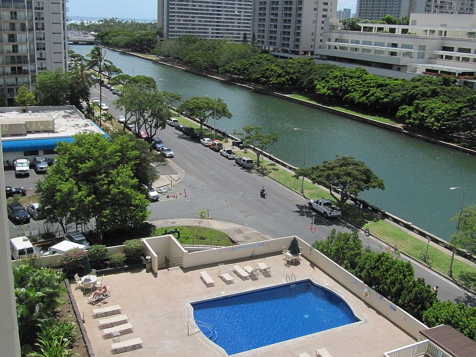 Pool deck with party area.