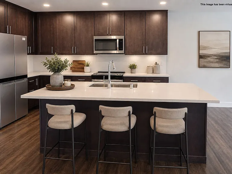 Breakfast bar, all appliances included, virtually staged.