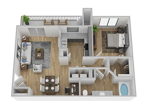 Floor plan 1 Bed, 1 Bath C (60% Income Restricted)