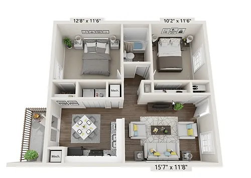 Floor plan 2 Bed 1 Bath