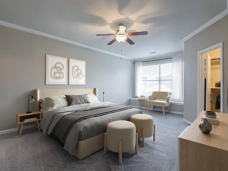 Spacious bedroom with walk-in closet