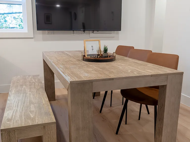 Dining table sits 6 people comfortably for a shared meal