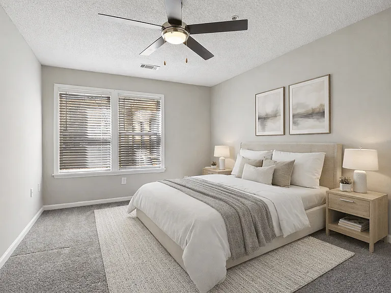 Enjoy peaceful bedrooms with ample space for furnishings and natural light (virtually staged), professionally operated by Highlands Vista Group.