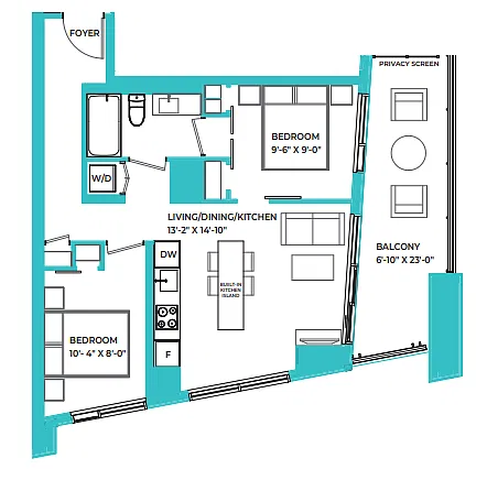 Floor plan Two Bedroom 2 Bed 1 Bath