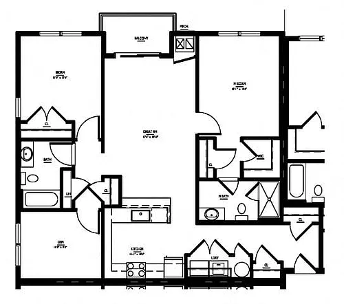 Floor plan 2 Bed/2 Bath Den-D1 Phase V