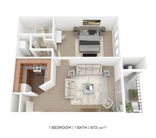 Floor plan One Bedroom - 672 sqft