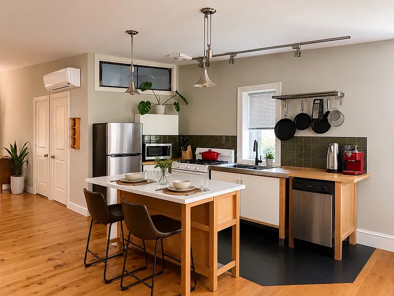 Modern kitchen with stainless steel appliances