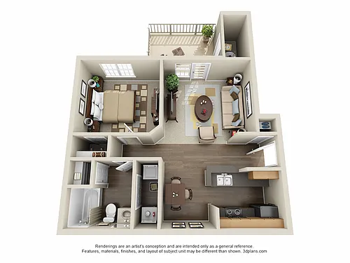 Floor plan 1 Bed, 1 Bath A Upgraded