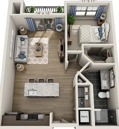 Floor plans are artist's rendering. All dimensions are approximate. Actual product and specifications may vary in dimension or detail. Not all features are available in every apartment. Prices and availability are subject to change. Floor plans are artist