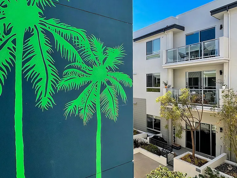 Outdoor courtyard with spacious balconies