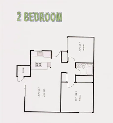 Floor plan 2 Bedroom, 1 Bath Small
