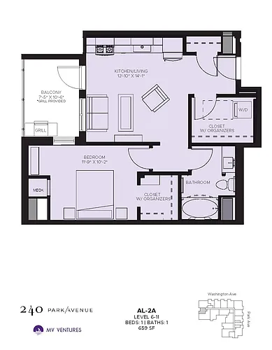 Floor plan $2.47/sq.ft. - One Bedroom AL-2A