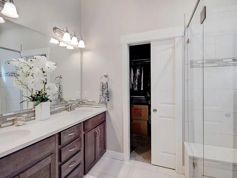 Luxury Master Bathroom, Walk-In Closet, Shower, Dual Quartz Vanity