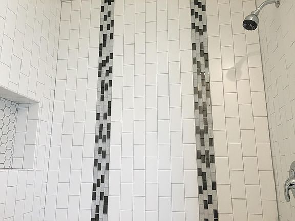 Tall shower classy subway & mosaic tile with niche