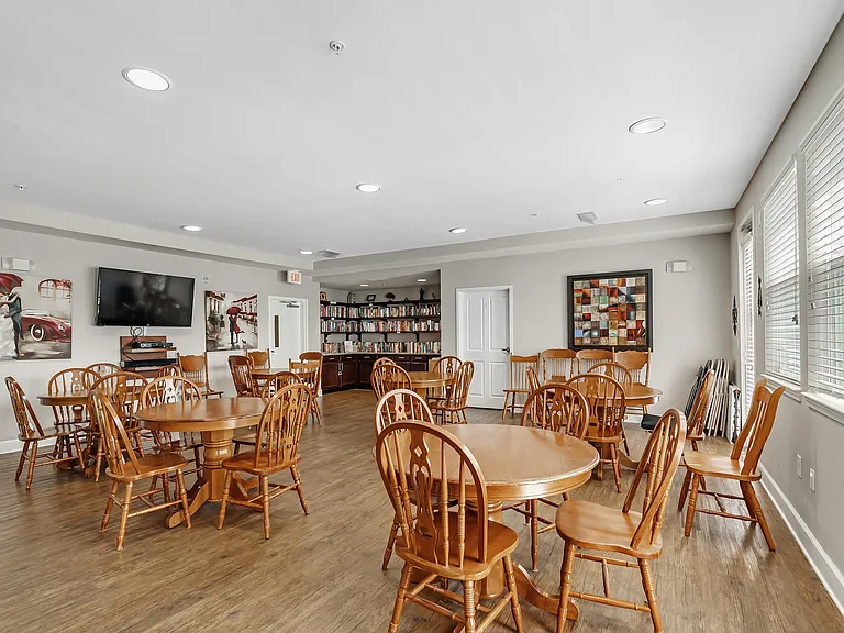 shared library in community room. group exercise classes