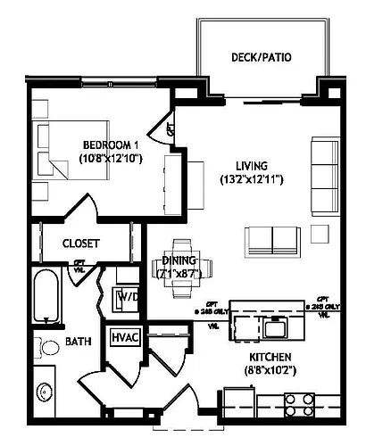 Floor plan 1 Bedroom - Building 1 and 2