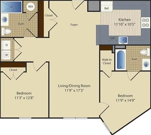 Two Bedroom Two Bath (1005 SF) Two Bedroom Two Bath (1005 SF)