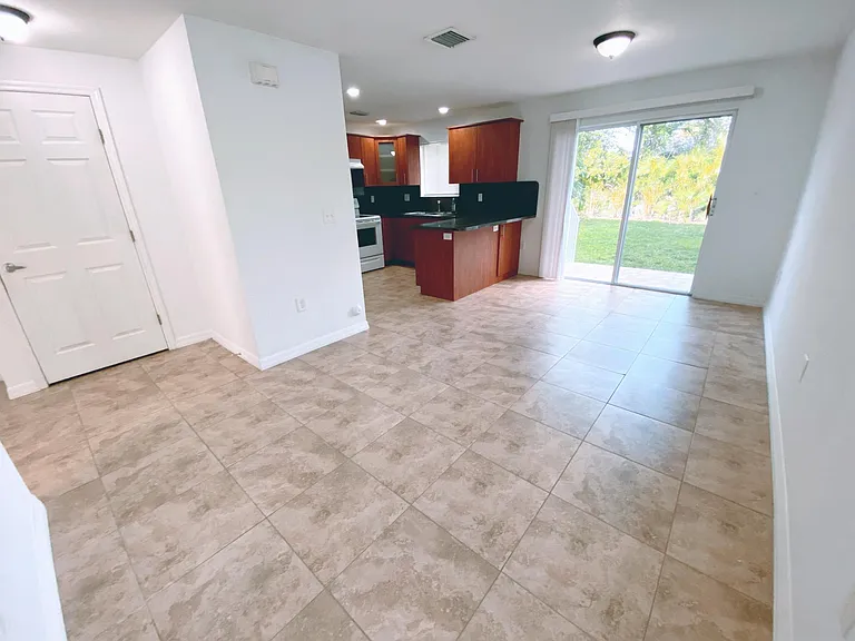 Living area and kitchen view