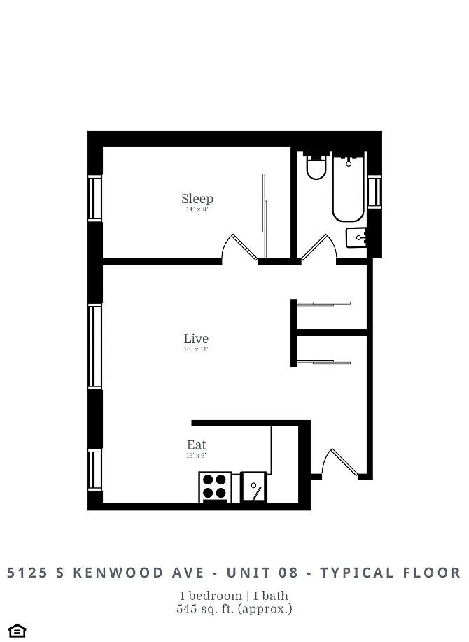 Floor plan 1 Bed | 1 Bath (B3)