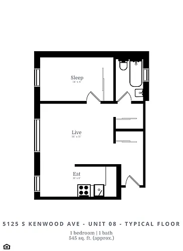 Floor plan 1 Bed | 1 Bath (B3)