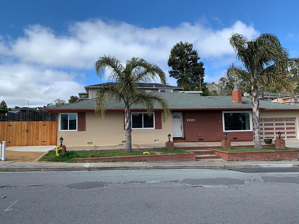 Front house with 2 car garage and side gate to backyard.